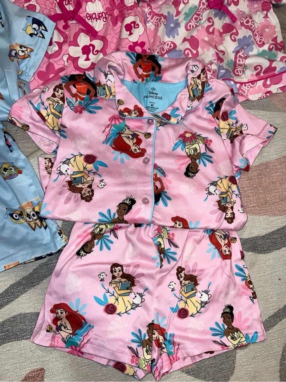 Disney Princess/ Barbie/ Bluey Collar Short Sleeve Pajama Sets- 4T Girls